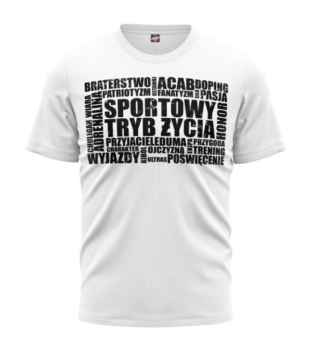 T-shirt Sportowy Tryb Życia Napisy Kibice biały