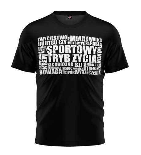 T-shirt Sportowy Tryb Życia Napisy SW czarny 