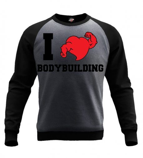 Bluza I love Bodybuilding (grafitowo-czarna, czarny nadruk)
