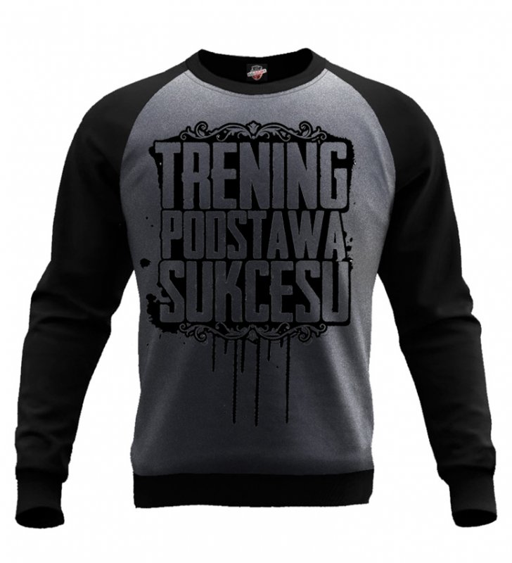 Bluza Trening Podstawą Sukcesu (grafitowo-czarna, czarny nadruk)