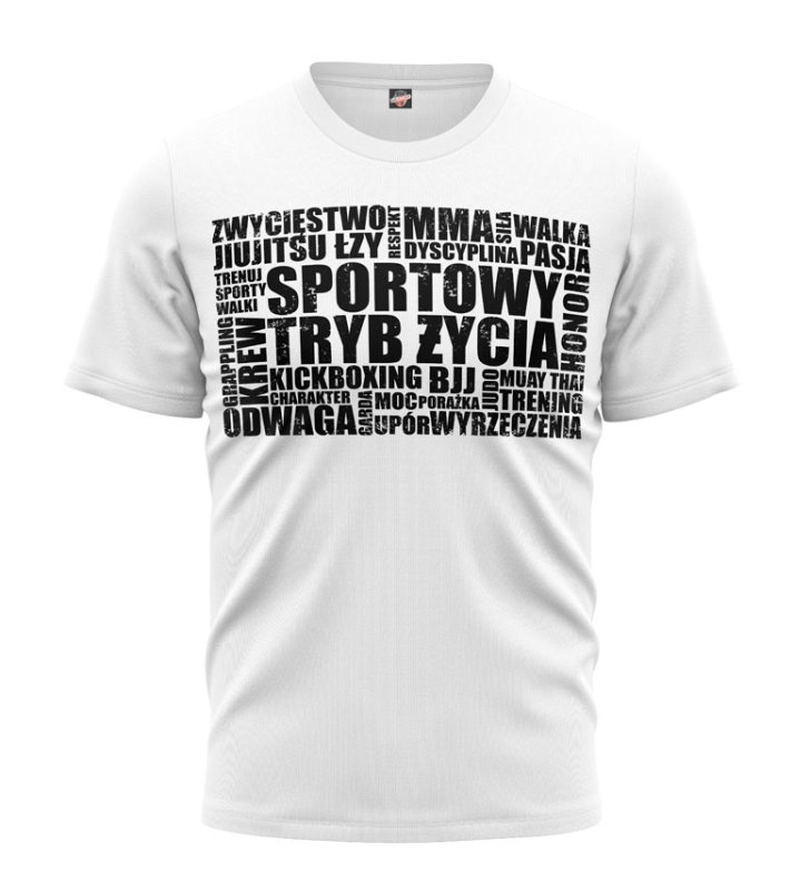 T-shirt Sportowy Tryb Życia Napisy SW biały
